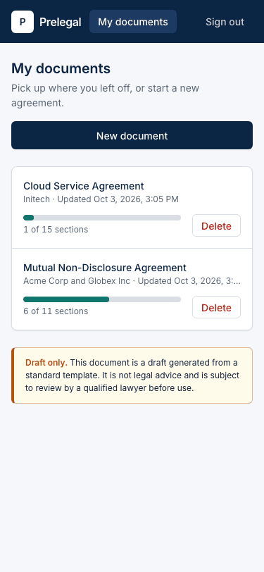 Prelegal saved documents on a phone
